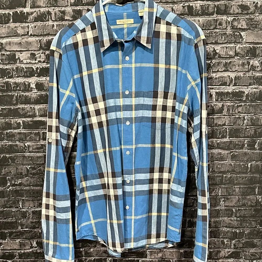 Burberry Brit button-down shirt featuring the brand's signature check pattern.